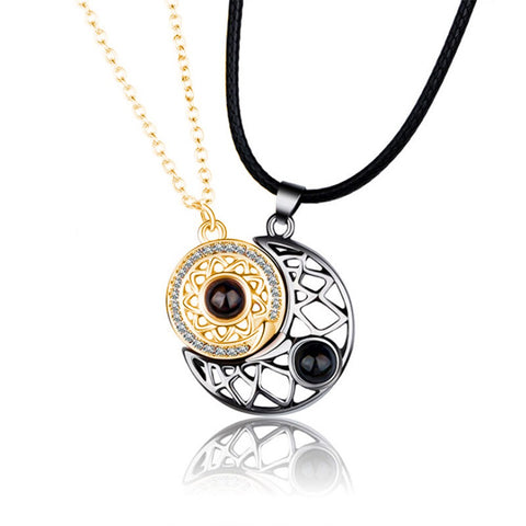 Fashion Couple Matching Necklace Sun Moon Necklaces for Lovers Gift Heart Magnetic Paired Pendant Jewelry Chain Choker 2 PCS/Set