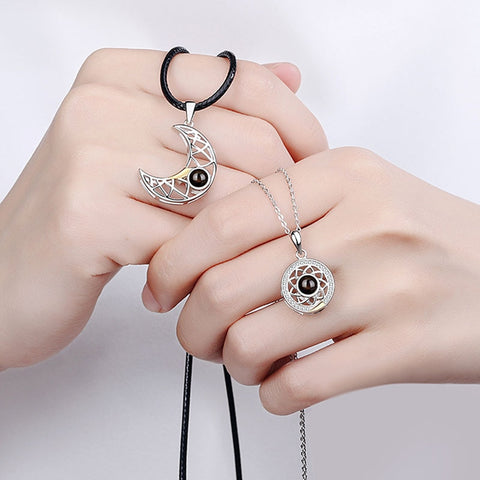 Fashion Couple Matching Necklace Sun Moon Necklaces for Lovers Gift Heart Magnetic Paired Pendant Jewelry Chain Choker 2 PCS/Set
