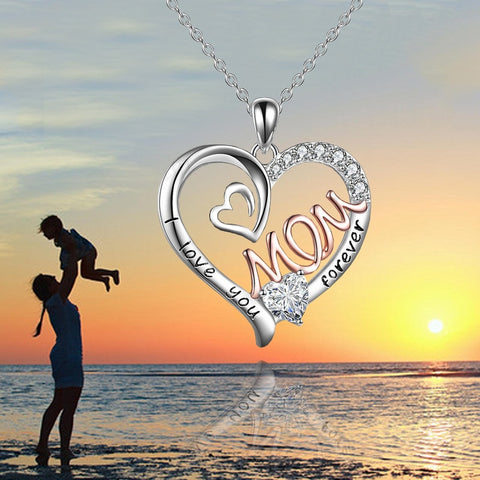 Fashion Mom Bicolor Necklace Heart Zircon Pendant Engagement Necklaces Fro Women Princess Jewelry Birthday Anniversary Gift