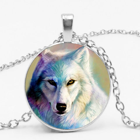 Gothic Custom Necklace  Gothic Nymph Nordic Wiccan Murano Glass Wolf Cabochon Dark Necklace Glass Pendant Collares Kids Jewelry