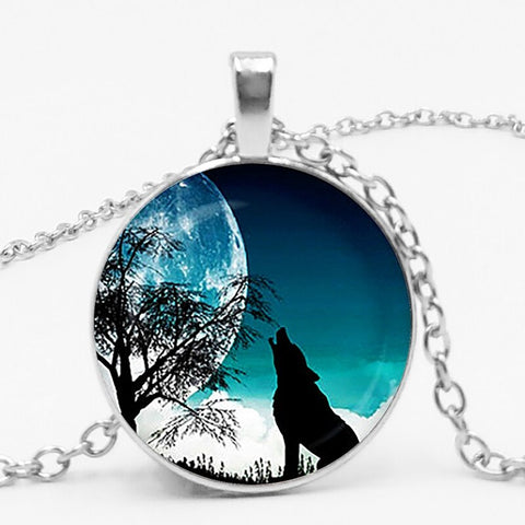 Gothic Custom Necklace  Gothic Nymph Nordic Wiccan Murano Glass Wolf Cabochon Dark Necklace Glass Pendant Collares Kids Jewelry