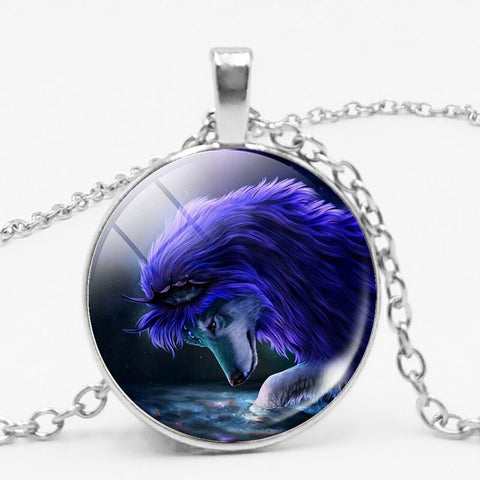 Gothic Custom Necklace  Gothic Nymph Nordic Wiccan Murano Glass Wolf Cabochon Dark Necklace Glass Pendant Collares Kids Jewelry