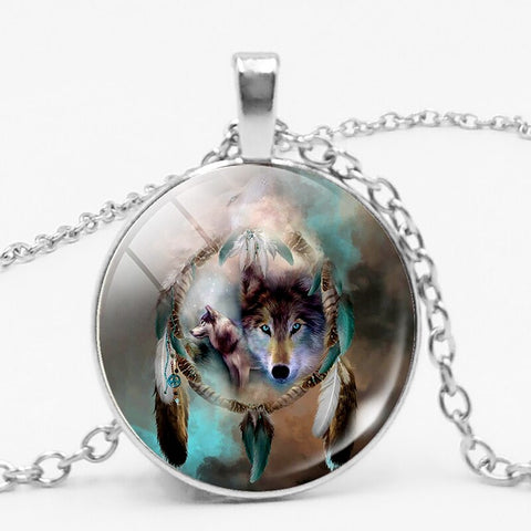 Gothic Custom Necklace  Gothic Nymph Nordic Wiccan Murano Glass Wolf Cabochon Dark Necklace Glass Pendant Collares Kids Jewelry