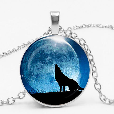 Gothic Custom Necklace  Gothic Nymph Nordic Wiccan Murano Glass Wolf Cabochon Dark Necklace Glass Pendant Collares Kids Jewelry