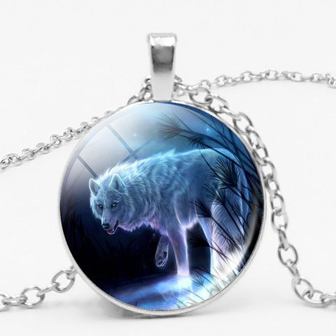 Gothic Custom Necklace  Gothic Nymph Nordic Wiccan Murano Glass Wolf Cabochon Dark Necklace Glass Pendant Collares Kids Jewelry