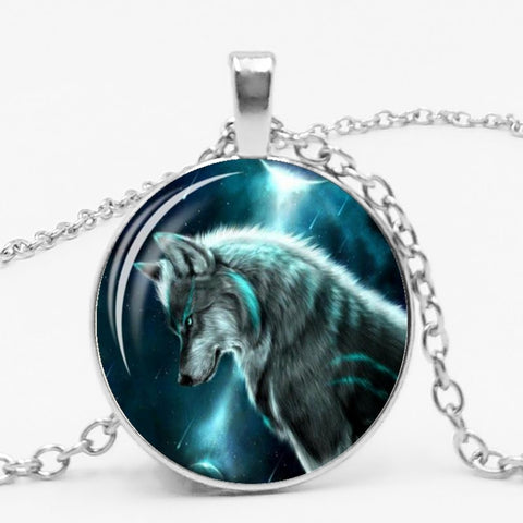 Gothic Custom Necklace  Gothic Nymph Nordic Wiccan Murano Glass Wolf Cabochon Dark Necklace Glass Pendant Collares Kids Jewelry