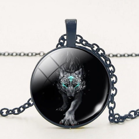 Gothic Custom Necklace  Gothic Nymph Nordic Wiccan Murano Glass Wolf Cabochon Dark Necklace Glass Pendant Collares Kids Jewelry