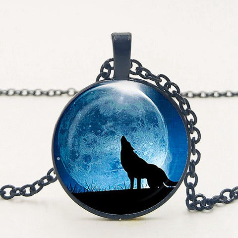 Gothic Custom Necklace  Gothic Nymph Nordic Wiccan Murano Glass Wolf Cabochon Dark Necklace Glass Pendant Collares Kids Jewelry
