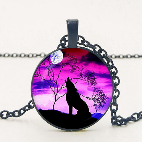 Gothic Custom Necklace  Gothic Nymph Nordic Wiccan Murano Glass Wolf Cabochon Dark Necklace Glass Pendant Collares Kids Jewelry
