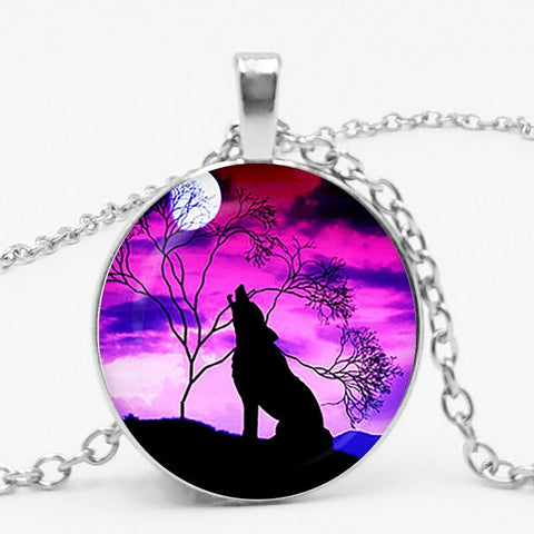 Gothic Custom Necklace  Gothic Nymph Nordic Wiccan Murano Glass Wolf Cabochon Dark Necklace Glass Pendant Collares Kids Jewelry