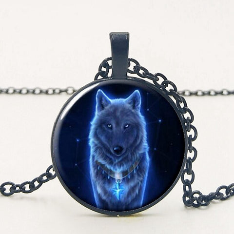 Gothic Custom Necklace  Gothic Nymph Nordic Wiccan Murano Glass Wolf Cabochon Dark Necklace Glass Pendant Collares Kids Jewelry