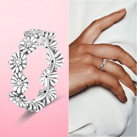 Hot Sale 925 Silver Stackable infinite Heart Daisy Flower Ring For Women Original Silver 925 Rings Brand Jewelry Gift