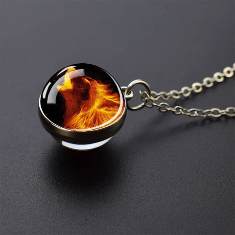 Ice and Fire Phoenix  Aurora Necklaces Double Sided Glass Ball Pendant Fashion Chains Necklace Women Men Cool Jewelry