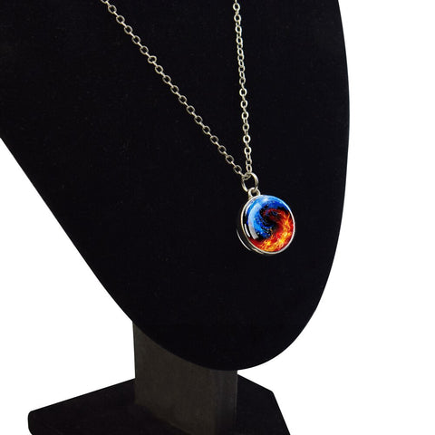 Ice and Fire Phoenix  Aurora Necklaces Double Sided Glass Ball Pendant Fashion Chains Necklace Women Men Cool Jewelry