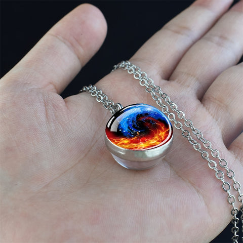 Ice and Fire Phoenix  Aurora Necklaces Double Sided Glass Ball Pendant Fashion Chains Necklace Women Men Cool Jewelry