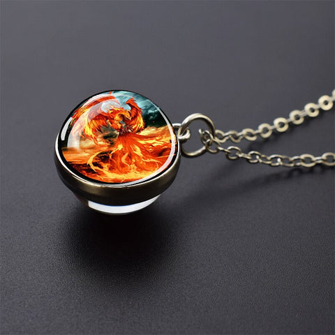 Ice and Fire Phoenix  Aurora Necklaces Double Sided Glass Ball Pendant Fashion Chains Necklace Women Men Cool Jewelry