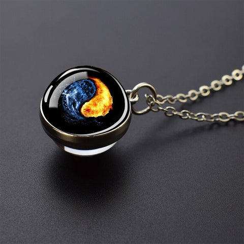 Ice and Fire Phoenix  Aurora Necklaces Double Sided Glass Ball Pendant Fashion Chains Necklace Women Men Cool Jewelry