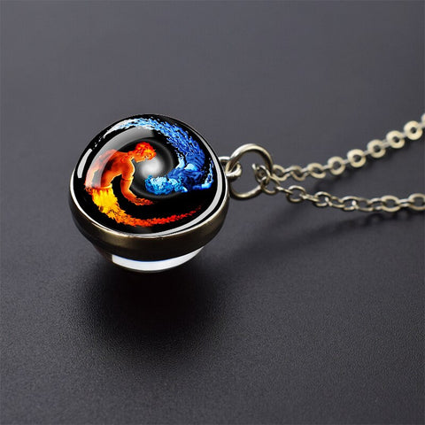 Ice and Fire Phoenix  Aurora Necklaces Double Sided Glass Ball Pendant Fashion Chains Necklace Women Men Cool Jewelry