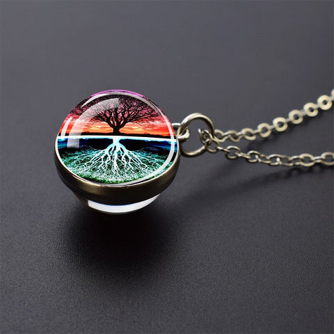 Ice and Fire Phoenix  Aurora Necklaces Double Sided Glass Ball Pendant Fashion Chains Necklace Women Men Cool Jewelry