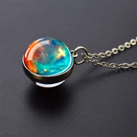 Ice and Fire Phoenix  Aurora Necklaces Double Sided Glass Ball Pendant Fashion Chains Necklace Women Men Cool Jewelry