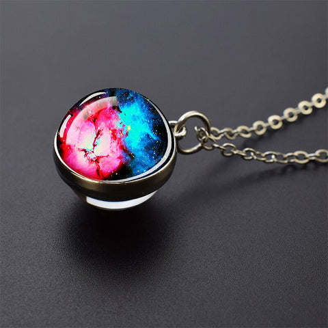 Ice and Fire Phoenix  Aurora Necklaces Double Sided Glass Ball Pendant Fashion Chains Necklace Women Men Cool Jewelry