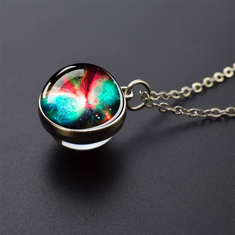 Ice and Fire Phoenix  Aurora Necklaces Double Sided Glass Ball Pendant Fashion Chains Necklace Women Men Cool Jewelry