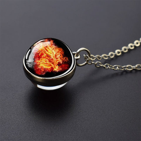 Ice and Fire Phoenix  Aurora Necklaces Double Sided Glass Ball Pendant Fashion Chains Necklace Women Men Cool Jewelry