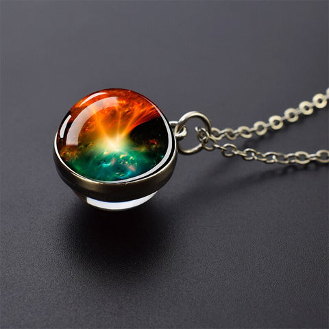 Ice and Fire Phoenix  Aurora Necklaces Double Sided Glass Ball Pendant Fashion Chains Necklace Women Men Cool Jewelry