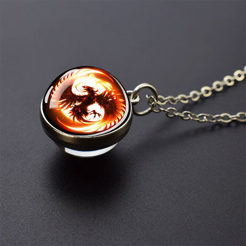Ice and Fire Phoenix  Aurora Necklaces Double Sided Glass Ball Pendant Fashion Chains Necklace Women Men Cool Jewelry