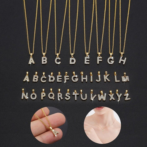 Initial Letters Necklace for Women Stainless Steel 26 A-Z Pendant Shiny Chain Necklaces Hip Hop Men Jewelry