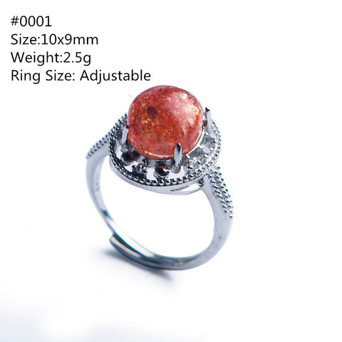 Natural Red Lepidocrocite Super 7 Seven Adjustable Ring 10x9mm 925 Sterling Silver Oval Beads Rings AAAA