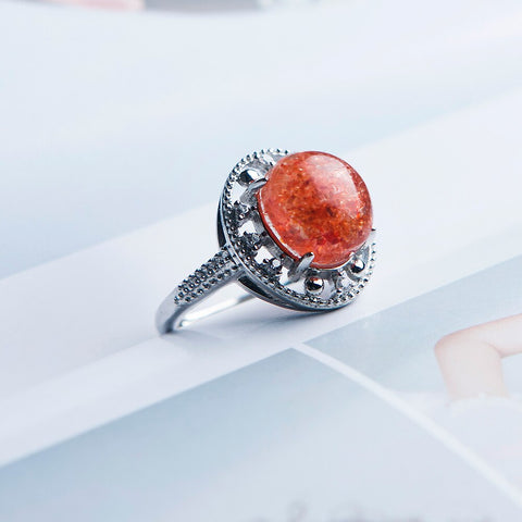 Natural Red Lepidocrocite Super 7 Seven Adjustable Ring 10x9mm 925 Sterling Silver Oval Beads Rings AAAA