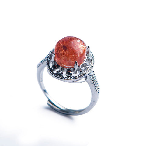 Natural Red Lepidocrocite Super 7 Seven Adjustable Ring 10x9mm 925 Sterling Silver Oval Beads Rings AAAA