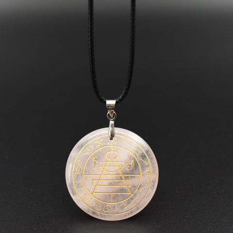 Natural obsidian pendant Necklace  Solomon amulet pendant Solomon magic circle aura runes Natural Amethyst Pendant Necklace