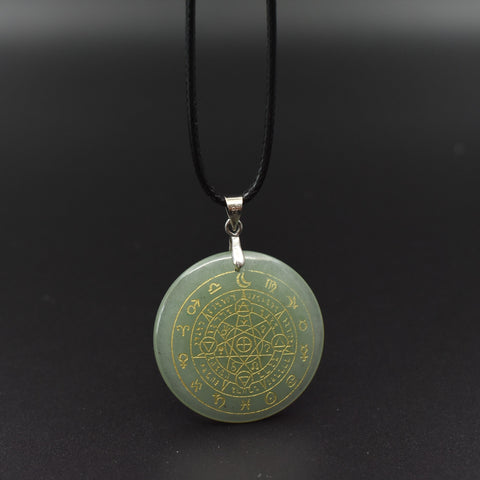 Natural obsidian pendant Necklace  Solomon amulet pendant Solomon magic circle aura runes Natural Amethyst Pendant Necklace