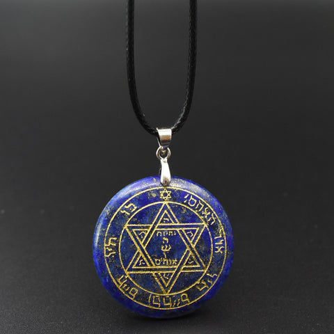Natural obsidian pendant Necklace  Solomon amulet pendant Solomon magic circle aura runes Natural Amethyst Pendant Necklace