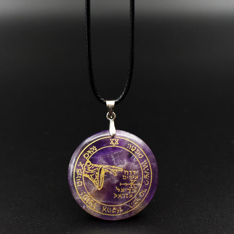 Natural obsidian pendant Necklace  Solomon amulet pendant Solomon magic circle aura runes Natural Amethyst Pendant Necklace