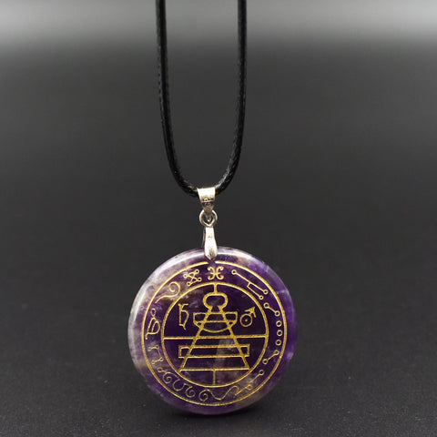 Natural obsidian pendant Necklace  Solomon amulet pendant Solomon magic circle aura runes Natural Amethyst Pendant Necklace