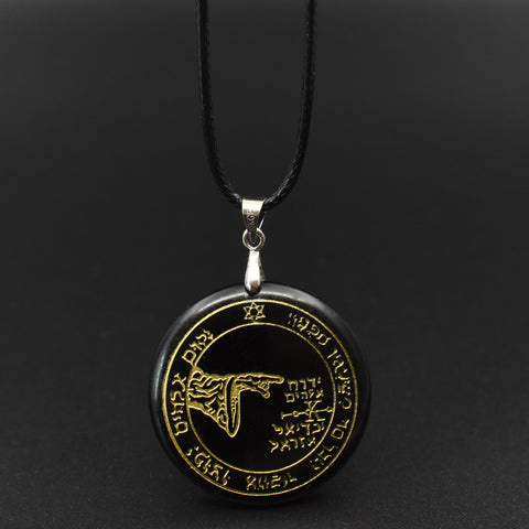 Natural obsidian pendant Necklace  Solomon amulet pendant Solomon magic circle aura runes Natural Amethyst Pendant Necklace