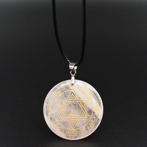 Natural obsidian pendant Necklace  Solomon amulet pendant Solomon magic circle aura runes Natural Amethyst Pendant Necklace