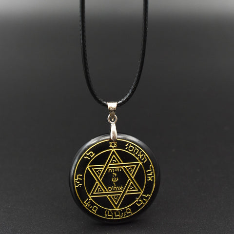 Natural obsidian pendant Necklace  Solomon amulet pendant Solomon magic circle aura runes Natural Amethyst Pendant Necklace