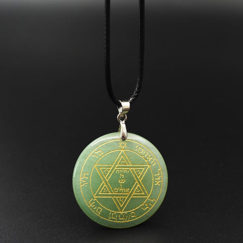 Natural obsidian pendant Necklace  Solomon amulet pendant Solomon magic circle aura runes Natural Amethyst Pendant Necklace