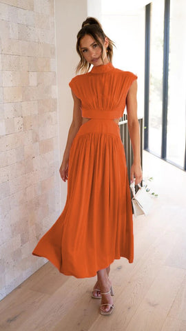 New High Waist Bodycon Crop Dress Summer Casual Sleeveless Solid Color Long Dress Y2k Elegant Vintage Ruched Round Neck Vestidos