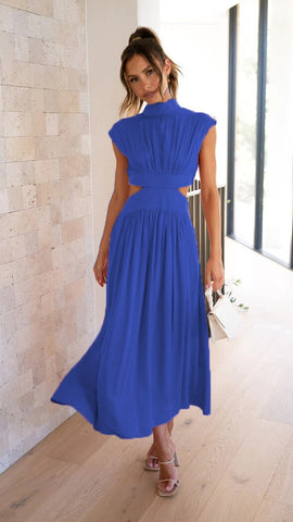 New High Waist Bodycon Crop Dress Summer Casual Sleeveless Solid Color Long Dress Y2k Elegant Vintage Ruched Round Neck Vestidos
