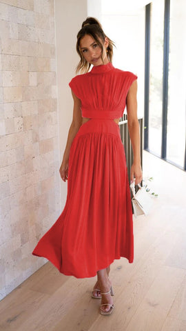 New High Waist Bodycon Crop Dress Summer Casual Sleeveless Solid Color Long Dress Y2k Elegant Vintage Ruched Round Neck Vestidos