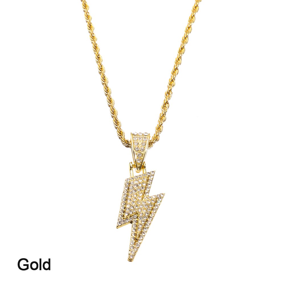 New Jewelry Fashion Retro Full Zircon Lightning Necklace Men's Hip Hop Party Locomotive Accessories Pendant Necklace Jewelry