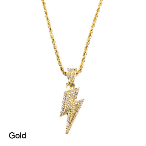 New Jewelry Fashion Retro Full Zircon Lightning Necklace Men's Hip Hop Party Locomotive Accessories Pendant Necklace Jewelry