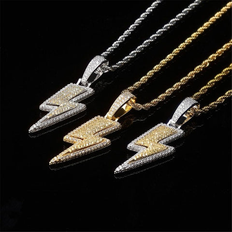 New Jewelry Fashion Retro Full Zircon Lightning Necklace Men's Hip Hop Party Locomotive Accessories Pendant Necklace Jewelry