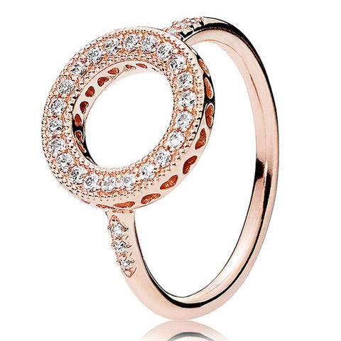 Original Pave Two-tone Signature Circles Hearts Of Halo Eternity Entwined Ring Fit 925 Sterling Silver Ring Europe Jewelry