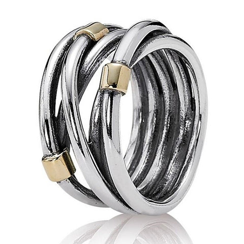 Original Pave Two-tone Signature Circles Hearts Of Halo Eternity Entwined Ring Fit 925 Sterling Silver Ring Europe Jewelry